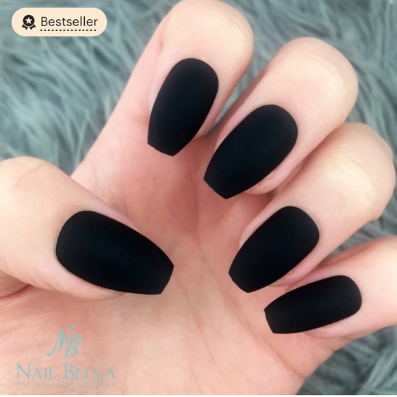 Matte Black Short Coffin Press on Nails | Fake Nails | False Nails | Press Ons - Picture 1 of 2